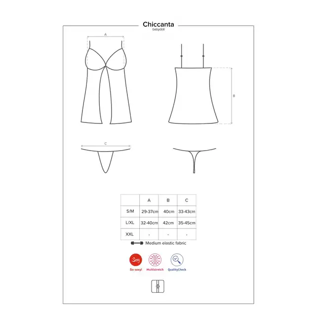 Obsessive -Chiccanta babydoll i stringi czarna S/M. Mega kobieca koszulka z ozdobnym serduszkiem na plecach. Mega sale!