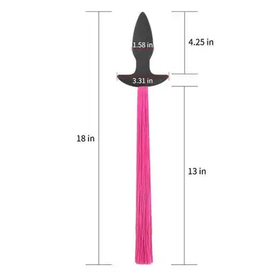 LoveToy - Anal Plug with Pony Tail Red - czarny korek analny z seksowym, czerwonym ogonem