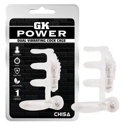 Gk Power - Dual Vibrating Cock Cage - klatka na penisa z wibrującym ringiem. Zniewolenie i przyjemność w jednym 