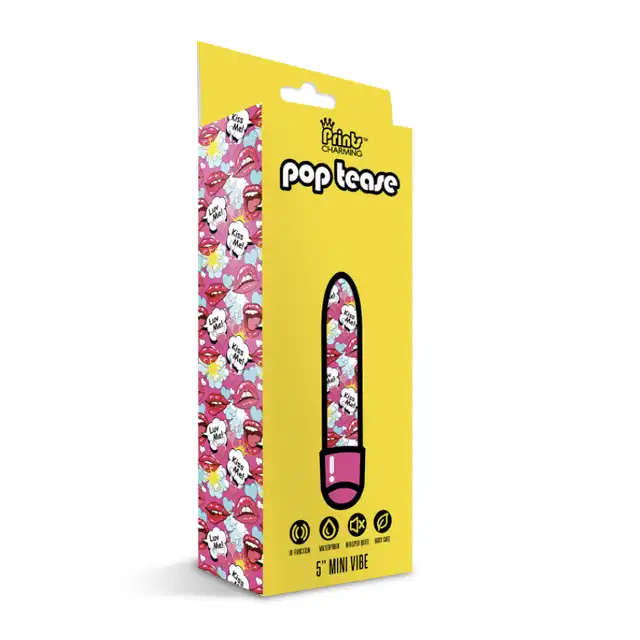 Prints Charming - Pop Tease 5" Pink. Rozkoszny, smukły wibrator z printem soczystych, przygryzionych ust.