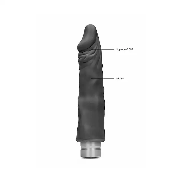 Shots - Realrock 20 cm Vibrating Dildo - Black - wibrujące, czarne dildo. Przyjemność gwarantowana. Mega Sale!