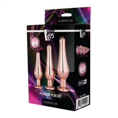 Dream Toys - Gleaming Love Pleasure Set Rose Gold. Różowo-złoty, smukły zestaw treningowy plugów analnych z kryształkami.