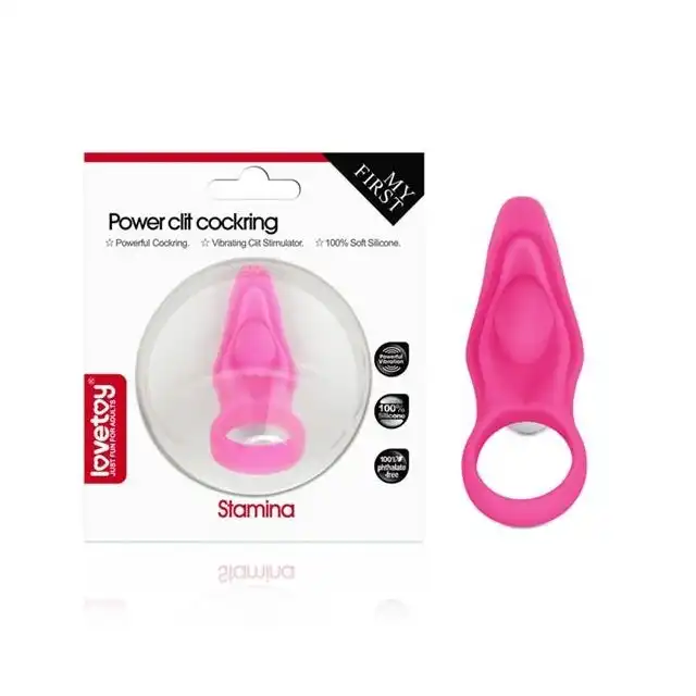 LoveToy - Power Clit Cockring Stamina Pink - ring na penisa z wibrującym języczkiem. Wzmocnienie erekcji i stymulacja łechtaczki
