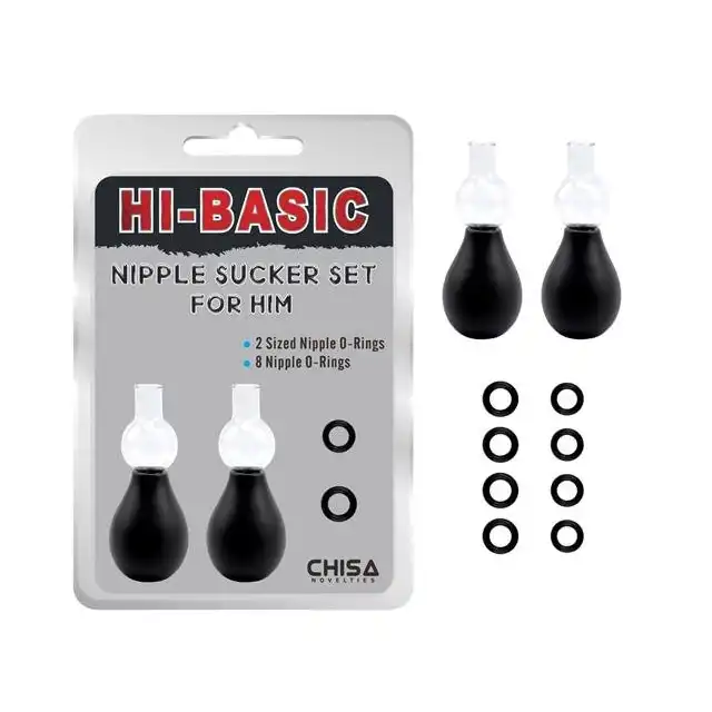 Hi-Basic - Nipple Sucker Set For Him. Przyssawki na sutki dedykowane mężczyznom. 