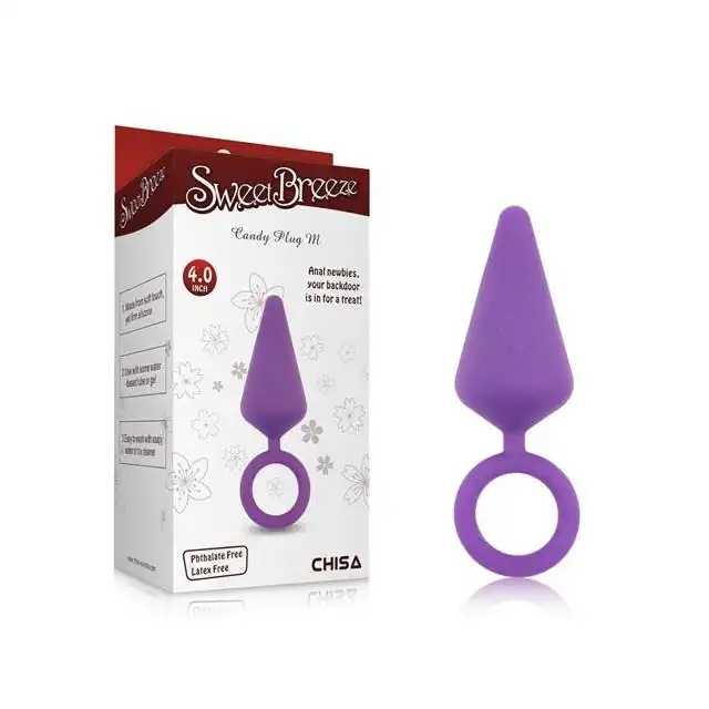 SweetBreeze - Candy Plug M Purple. Plug analny z uroczym serduszkiem i wygodnym uchwytem 