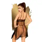 Penthouse - Naughty Doll S/M Black. Zwiewna, asymetryczna, czarna koszulka. Kuszący prześwit
