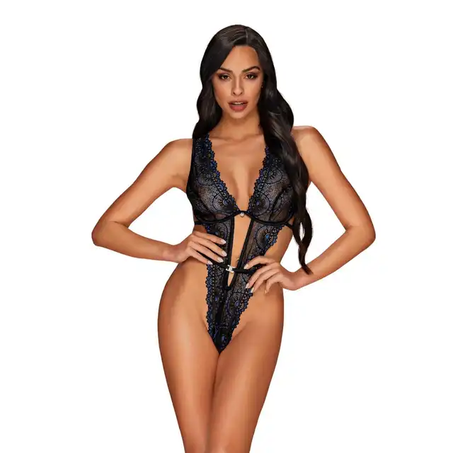Obsessive -Belisis body czarne S/M. Czarujące koronkowe połyskujące body 