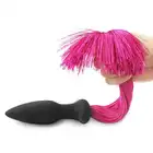 LoveToy - Anal Plug with Pony Tail Red - czarny korek analny z seksowym, czerwonym ogonem