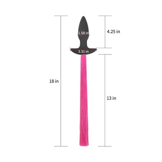 LoveToy - Anal Plug with Pony Tail Red - czarny korek analny z seksowym, czerwonym ogonem