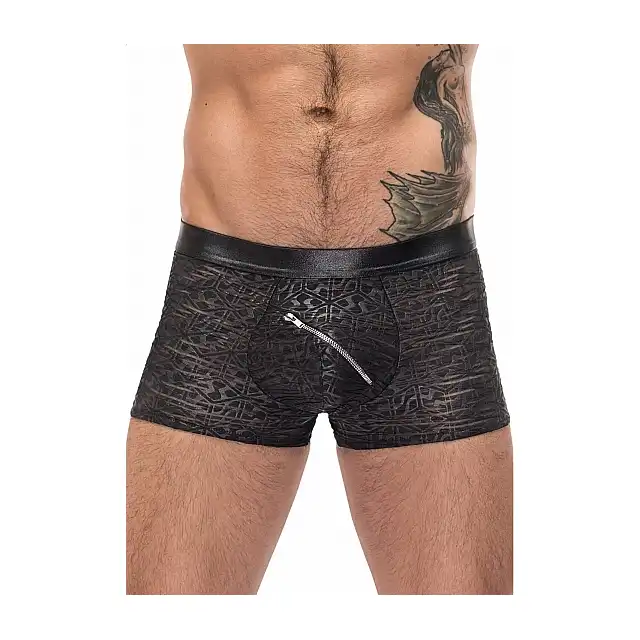 Male Power - Zip Pouch Short S. Czarne seksowne bokserki z ukośnym zamkiem 