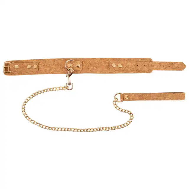 Vegan Fetish - Collar with Leash. Wegański zestaw na szyję z wytrzymałego, korkowego materiału. Idealny prezent do butelki wina.