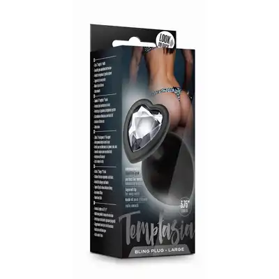 Temptasia - Bling Plug Large Black. Duży silikonowy plug ze srebrnym kryształkiem w podstawie. Zabłyśnij przed partnerem