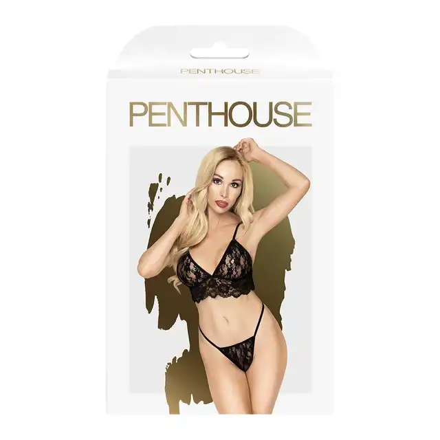 Penthouse - Double Spice Black - seksowny, koronkowy komplet czarnej bielizny