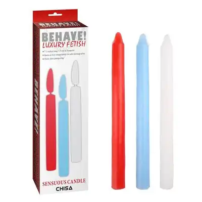 Behave Luxury Fetish - Sensuous Candle 3 szt. Trzykolorowe świece do masażu i BDSM 