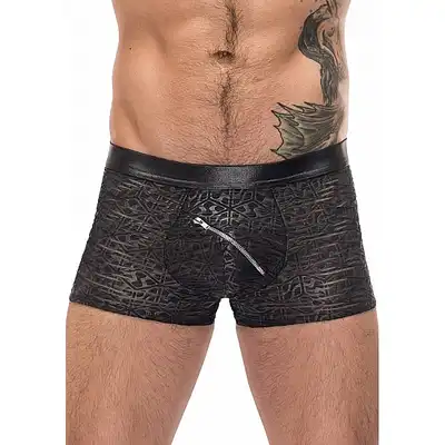 Male Power - Zip Pouch Short S. Czarne seksowne bokserki z ukośnym zamkiem 