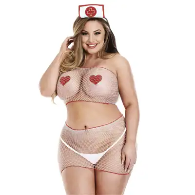 Baci - Night Shift Nurse 4-PC Set XL. Ponadprzeciętnie seksowny strój pielęgniarki. Pokaż swoją namiętność na nocnej zmianie.