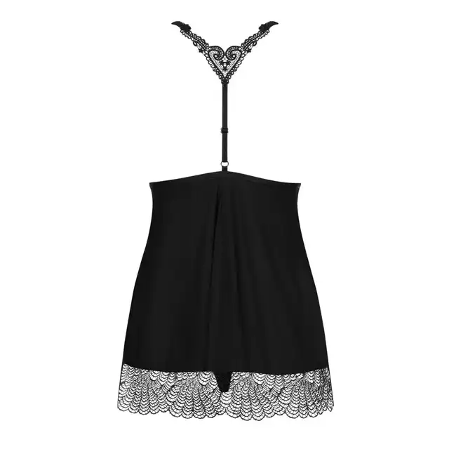 Obsessive -Chiccanta babydoll i stringi czarna S/M. Mega kobieca koszulka z ozdobnym serduszkiem na plecach. Mega sale!