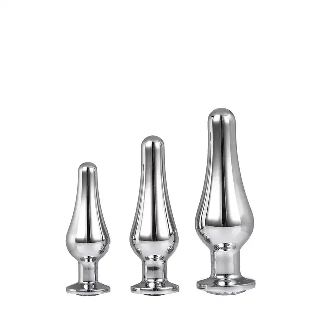 Dream Toys - Gleaming Love Pleasure Set Silver. Srebrny, smukły zestaw treningowy plugów analnych z kryształkami.