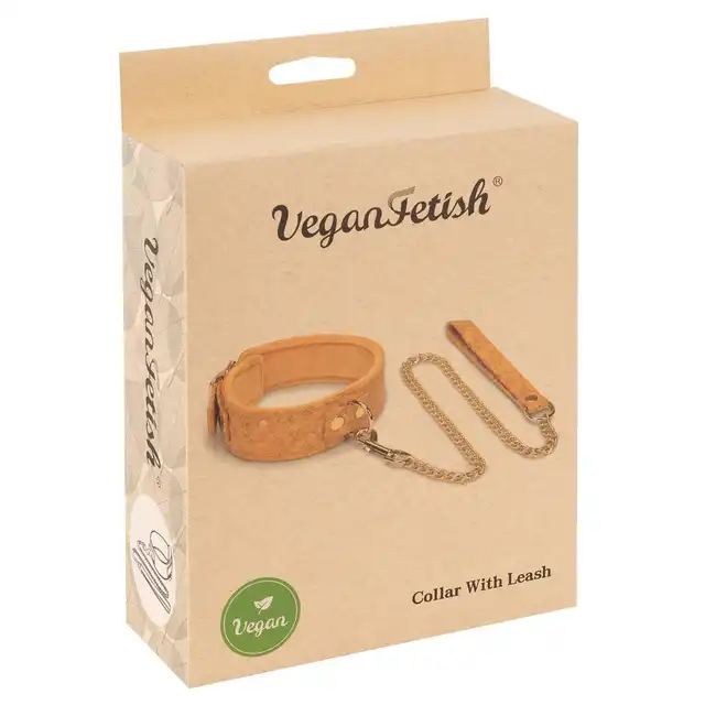 Vegan Fetish - Collar with Leash. Wegański zestaw na szyję z wytrzymałego, korkowego materiału. Idealny prezent do butelki wina.