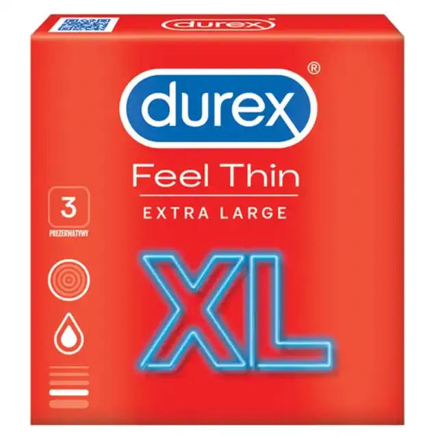 Durex - Feel Thin XL 3 szt. 20% cieńsze prezerwatywy o średnicy 57 mm