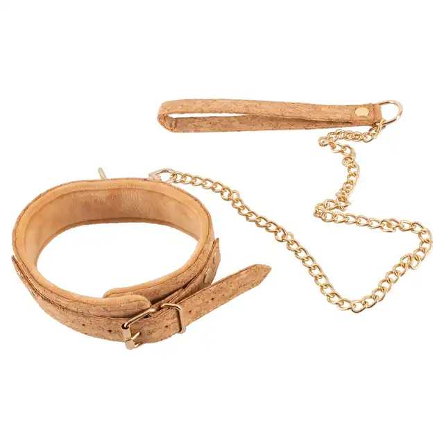 Vegan Fetish - Collar with Leash. Wegański zestaw na szyję z wytrzymałego, korkowego materiału. Idealny prezent do butelki wina.