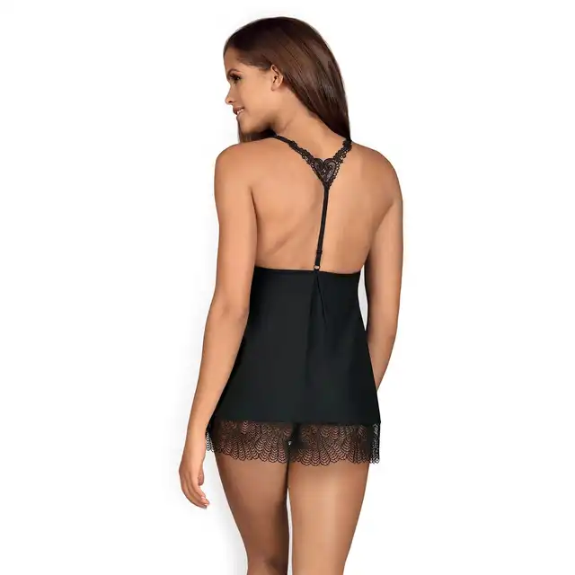 Obsessive -Chiccanta babydoll i stringi czarna S/M. Mega kobieca koszulka z ozdobnym serduszkiem na plecach. Mega sale!