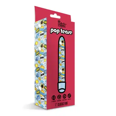 Prints Charming - Pop Tease 7" Blue. Rozkoszny, smukły wibrator z wyjątkowo atrakcyjnym niebieskim printem.