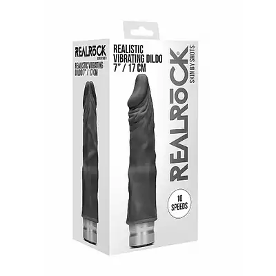 Shots - Realrock 17 cm Vibrating Dildo - Black - czarne, wibrujące dildo o niesamowicie realistycznym wyglądzie. Mega Sale!
