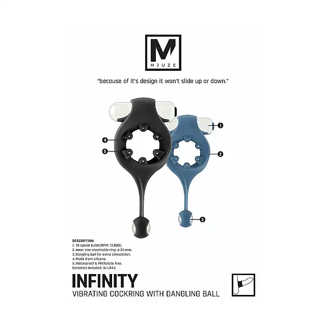Infinity - Vibrating Cockring - wibrujący ring na penisa z metalową kulką do stymulacji analnej. Mega Sale!
