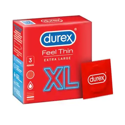 Durex - Feel Thin XL 3 szt. 20% cieńsze prezerwatywy o średnicy 57 mm