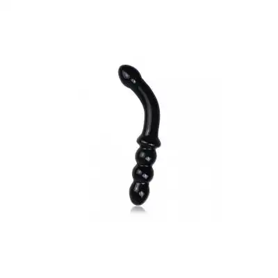  Lovetoy - 7" Glass Romance Black. Dwustronne profilowane dildo z czarnego szkła 18,5 cm
