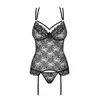 Obsessive - 860-COR-1 gorset i stringi czarny S/M.  Zmysłowo kobiecy gorset z koronką w róże 