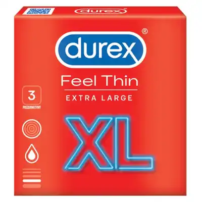 Durex - Feel Thin XL 3 szt. 20% cieńsze prezerwatywy o średnicy 57 mm