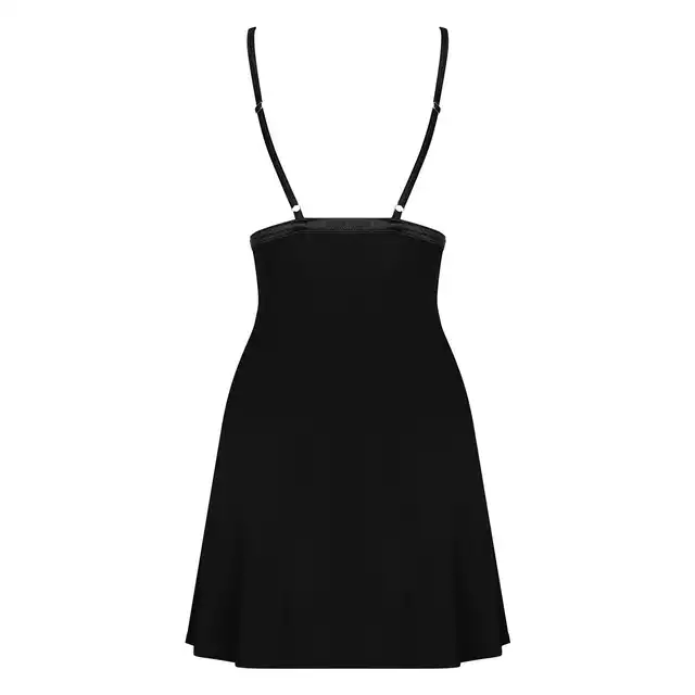 Obsessive - Cecilla chemise L/XL  - seksowna czarna koszulka i stringi. Rozgrzej atmosferę!