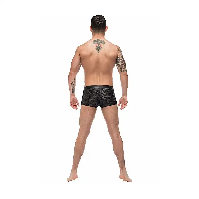 Male Power - Zip Pouch Short S. Czarne seksowne bokserki z ukośnym zamkiem 