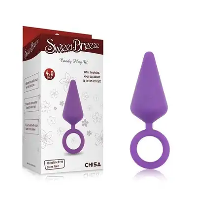 SweetBreeze - Candy Plug M Purple. Plug analny z uroczym serduszkiem i wygodnym uchwytem 
