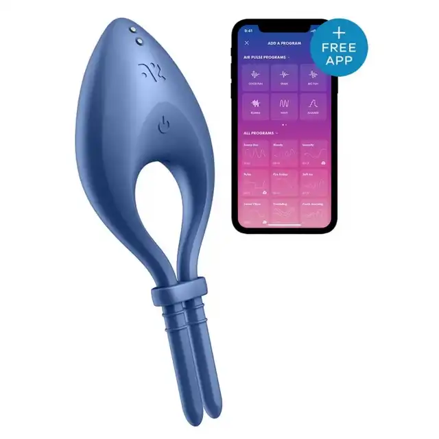 Satisfyer - Bullseye Blue - regulowany, niebieski ring na penisa. Mocniejsza erekcja gwarantowana