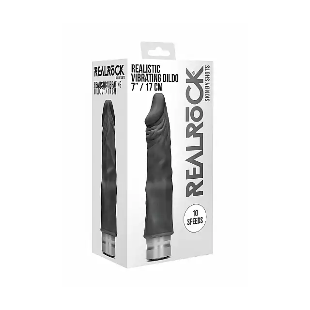 Shots - Realrock 17 cm Vibrating Dildo - Black - czarne, wibrujące dildo o niesamowicie realistycznym wyglądzie. Mega Sale!