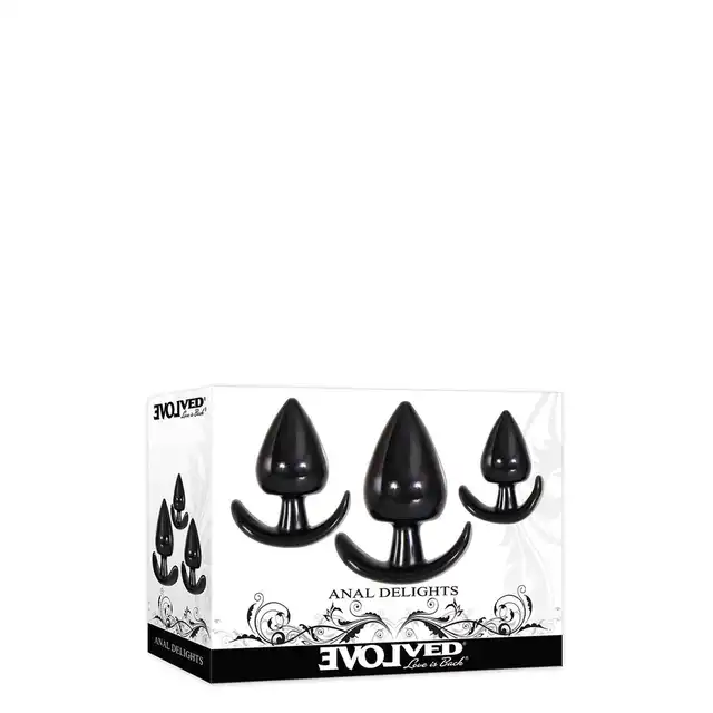Evolved - Anal Delight Black. Zestaw trzech wtyczek o wyjątkowo satysfakcjonującym kształcie dla analnej przyjemności.