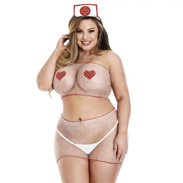 Baci - Night Shift Nurse 4-PC Set XL. Ponadprzeciętnie seksowny strój pielęgniarki. Pokaż swoją namiętność na nocnej zmianie.