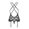Obsessive - 860-COR-1 gorset i stringi czarny S/M.  Zmysłowo kobiecy gorset z koronką w róże 