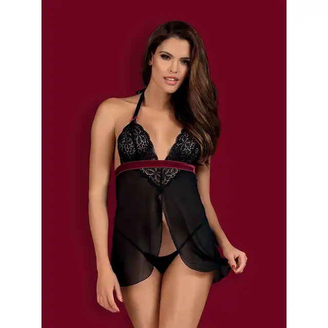 Obsessive - Rossita babydoll L/XL. Elegancka koszulka z welurowym paseczkiem. Mega sale!