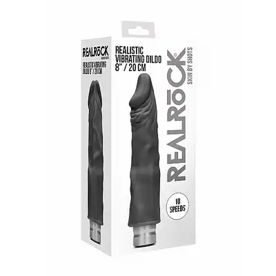 Shots - Realrock 20 cm Vibrating Dildo - Black - wibrujące, czarne dildo. Przyjemność gwarantowana. Mega Sale!