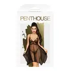 Penthouse - Naughty Doll S/M Black. Zwiewna, asymetryczna, czarna koszulka. Kuszący prześwit