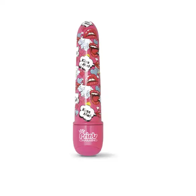 Prints Charming - Pop Tease 5" Pink. Rozkoszny, smukły wibrator z printem soczystych, przygryzionych ust.