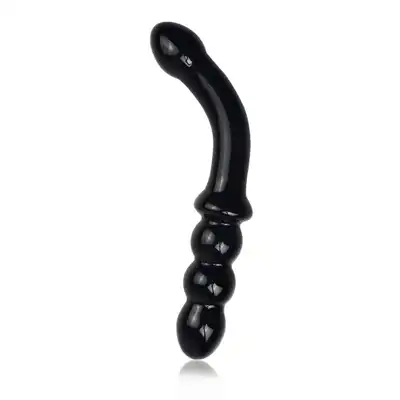  Lovetoy - 7" Glass Romance Black. Dwustronne profilowane dildo z czarnego szkła 18,5 cm