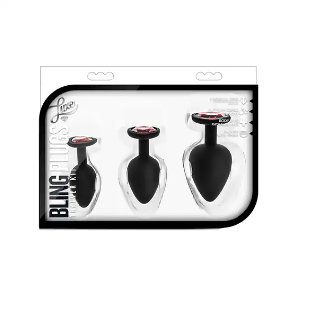 Luxe - Bling Plugs Training Kit Red. Najlepszy zestaw czarnych wtyczek analnych. Sam zdecyduj na co Cię stać.