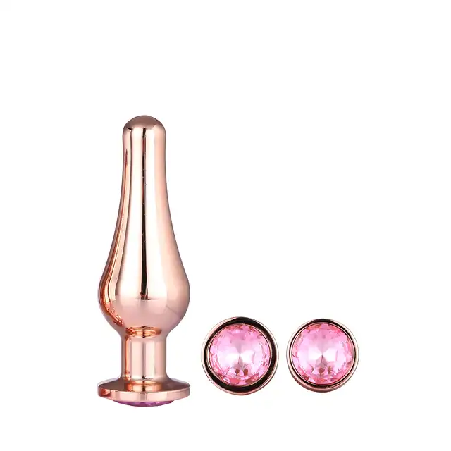 Dream Toys - Gleaming Love Pleasure Set Rose Gold. Różowo-złoty, smukły zestaw treningowy plugów analnych z kryształkami.