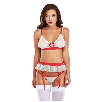 Baci - Always On Call Nurse 3PC Set - trzyczęściowy zestaw niegrzecznej i seksownej pielęgniarki
