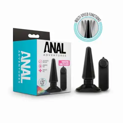 Anal Adventures - Basic Vibrating Anal. Stożkowa wtyczka analna 9 cm z przewodowym pilotem. Hiper wibracje
